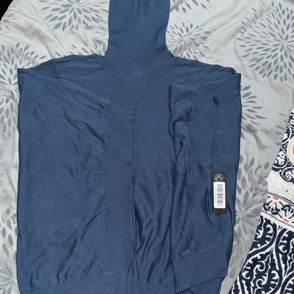 Elegant Turtleneck Sweater poncho in Steel Blue